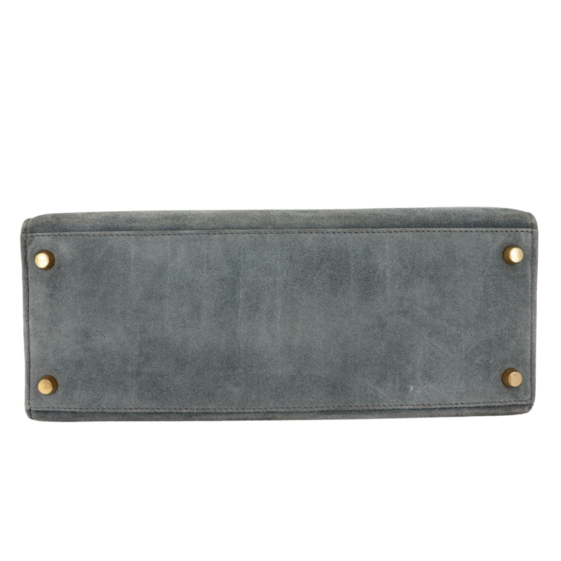 Hermès 28cm Kelly Sellier Doblis Gris Suede Leather Gold Hardware