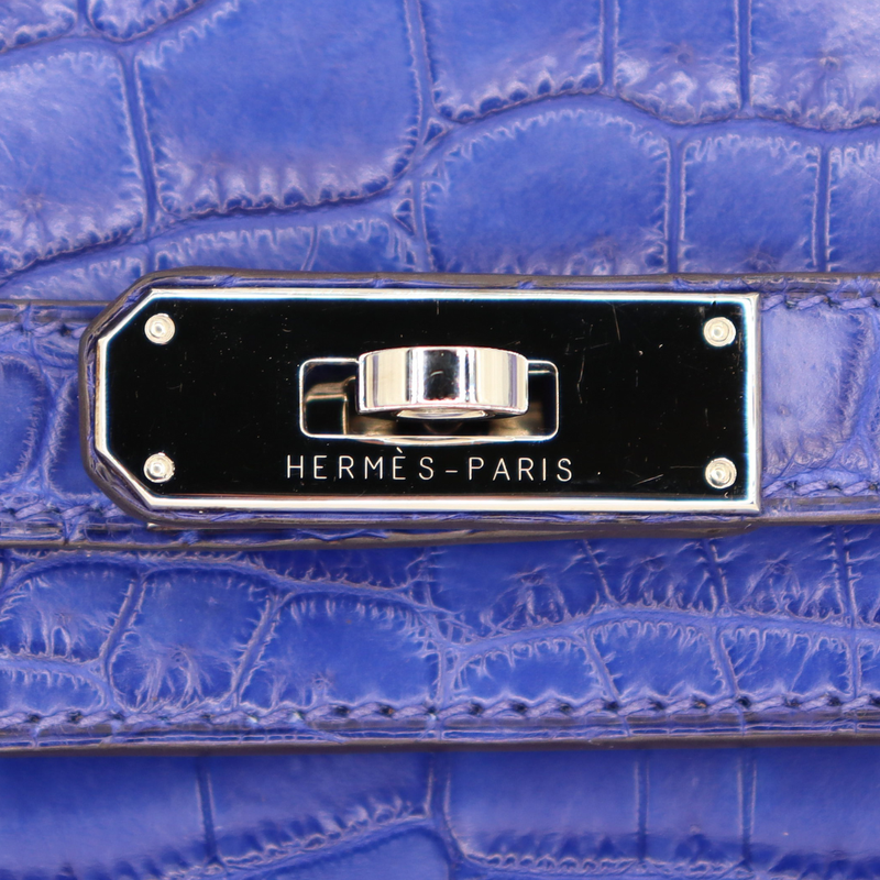 Hermès 30cm Birkin Bleu Electrique Matte Niloticus Crocodile Palladium Hardware