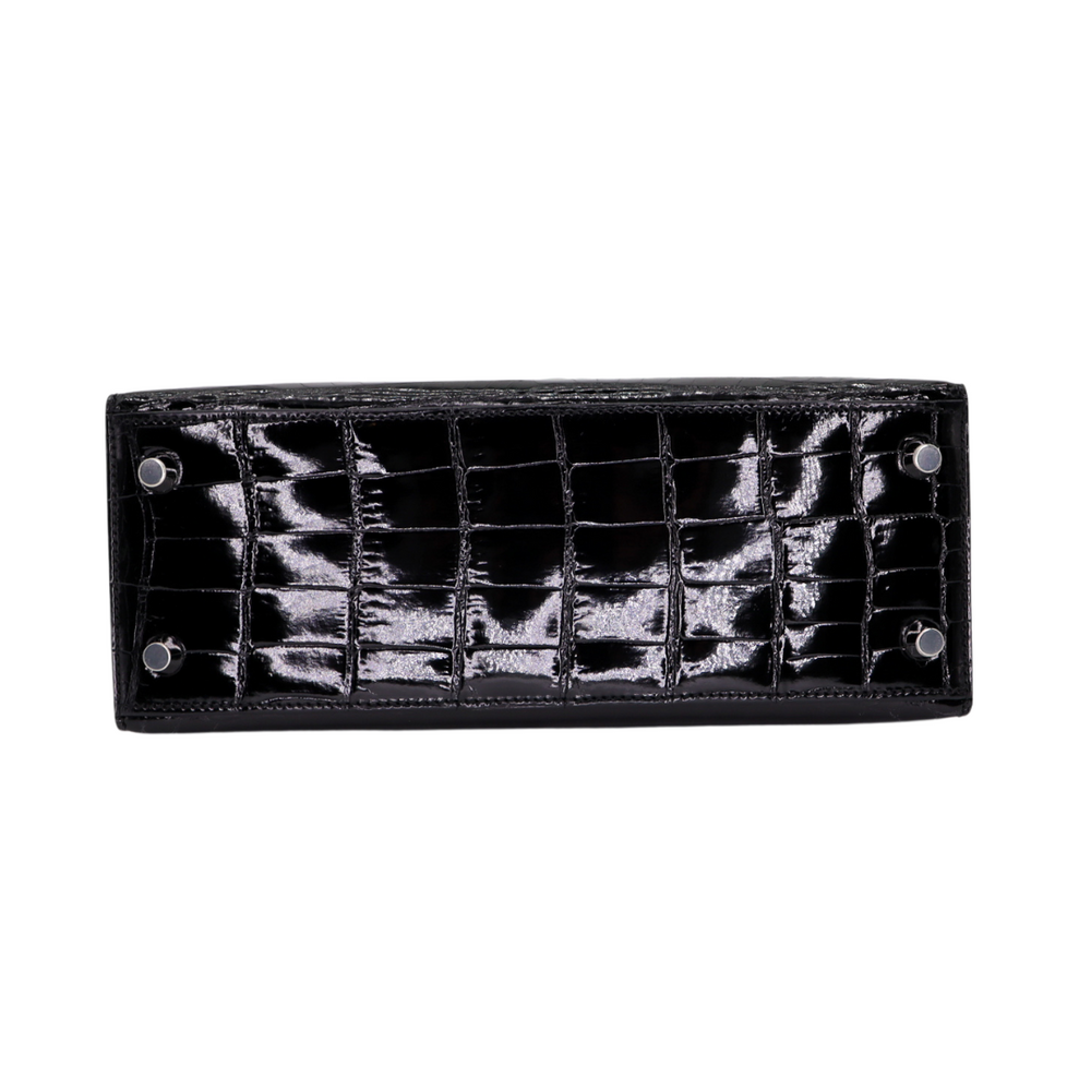 Hermès 25cm Kelly Sellier Black Shiny Niloticus Crocodile