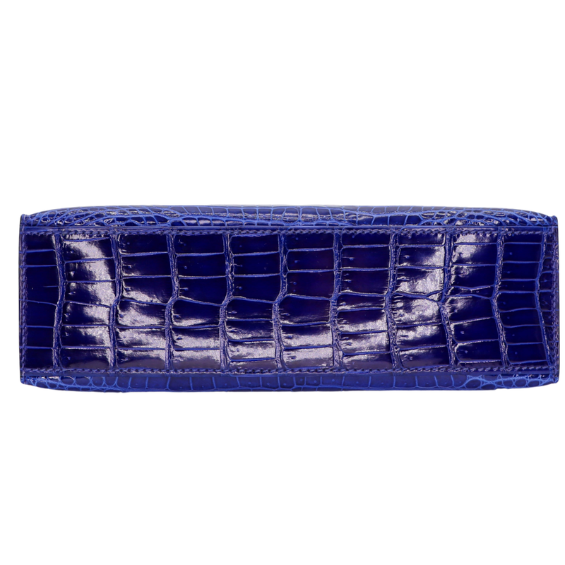 Hermès Kelly Pochette Bleu Electrique Shiny Porosus Crocodile Gold Hardware