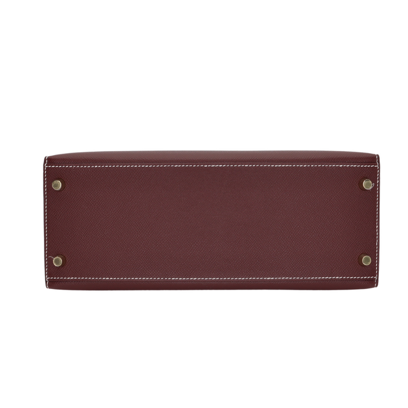 Hermès 28cm Kelly HSS Sellier Bordeaux/Craie Epsom Leather Brushed Gold Hardware