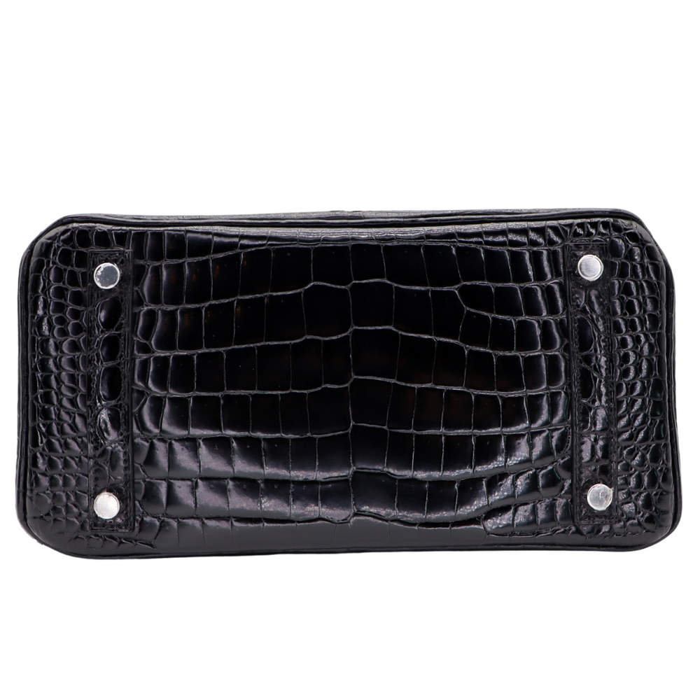 Hermès 25cm Birkin Black Shiny Niloticus Crocodile Palladium