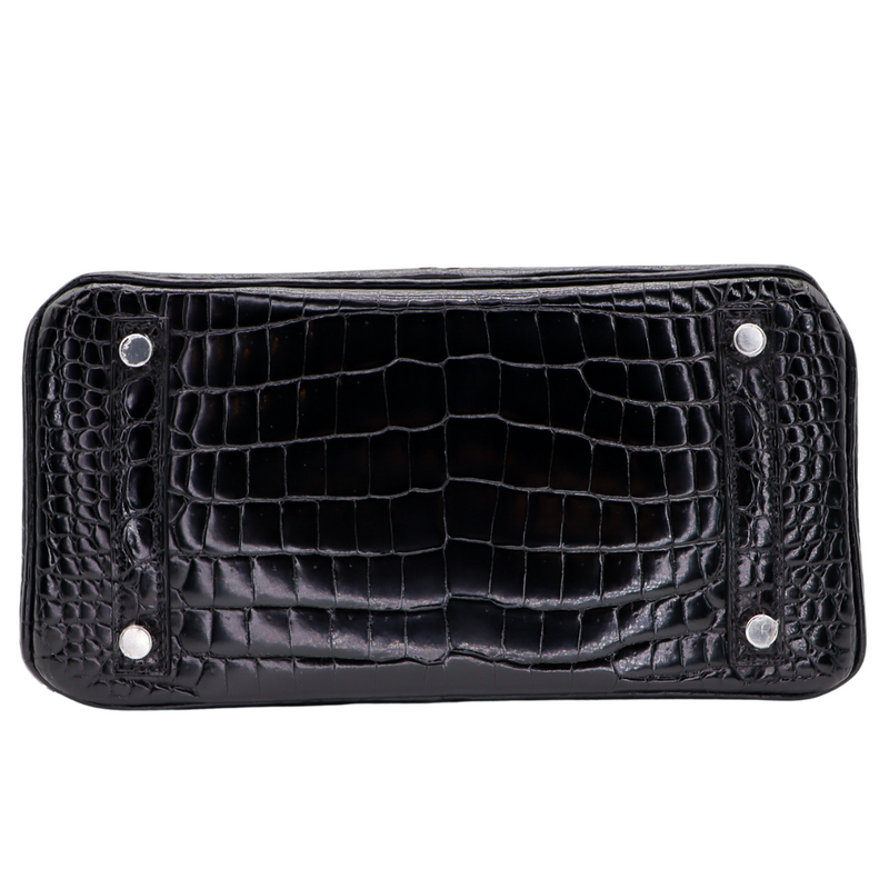 Hermès 25cm Birkin Black Shiny Porosus Crocodile Diamond Hardware