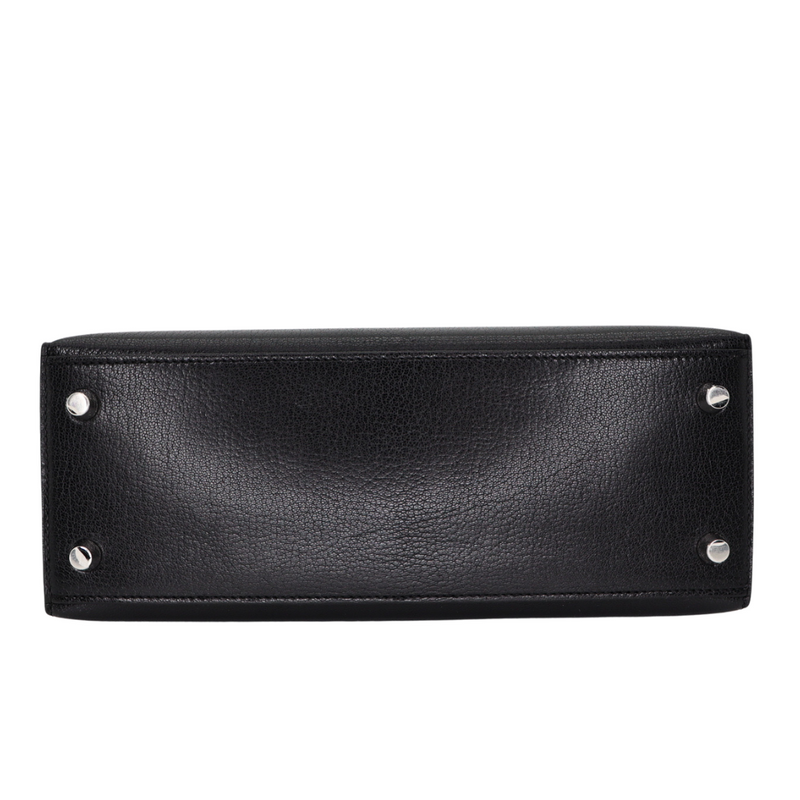 Hermès 25cm Kelly Sellier Black Chèvre Leather Palladium Hardware