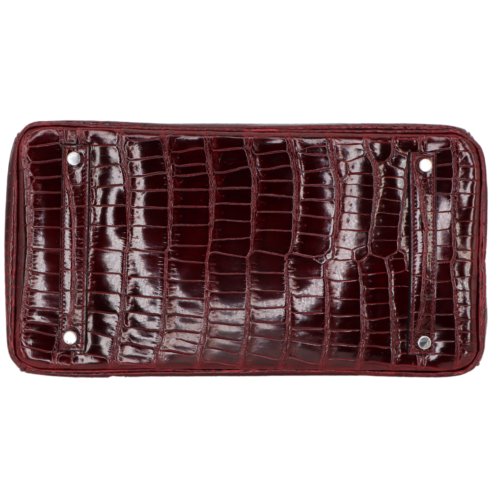 Hermès 35cm Birkin Bordeaux Shiny Porosus Crocodile Palladium