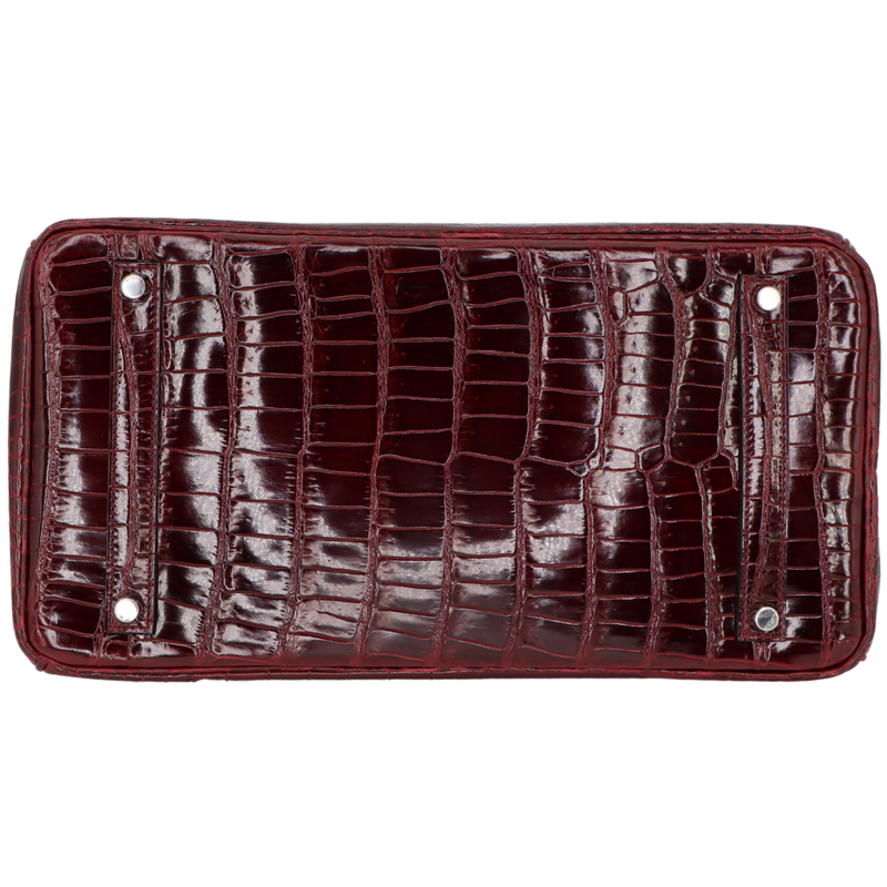 Hermès 35cm Birkin Bordeaux Shiny Porosus Crocodile Palladium Hardware