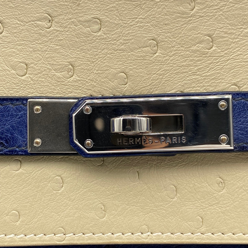 Hermès 40cm Birkin Bleu Roi/Parchemin Ostrich Palladium Hardware (Vintage 1996)