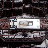 Hermès 25cm Birkin Havane Shiny Porosus Crocodile Palladium Hardware