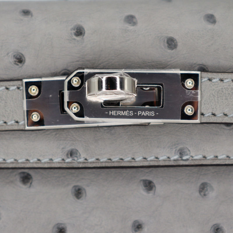 Hermès Kelly II Sellier Mini Bleu Glacier Ostrich Palladium Hardware