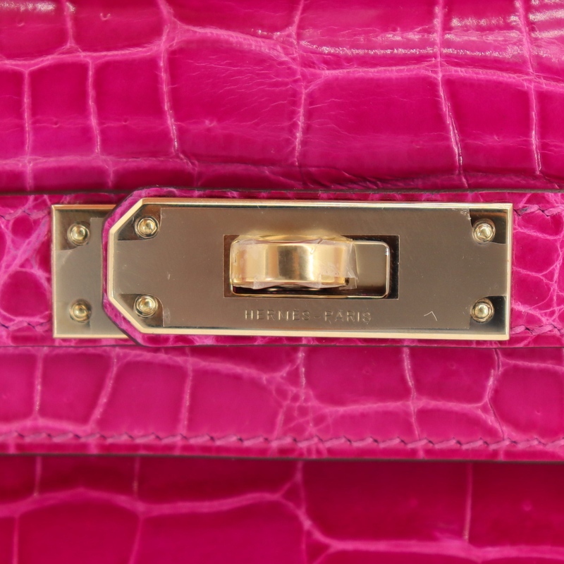 Hermès Kelly Cut Rose Scheherazade Shiny Niloticus Crocodile Gold Hardware