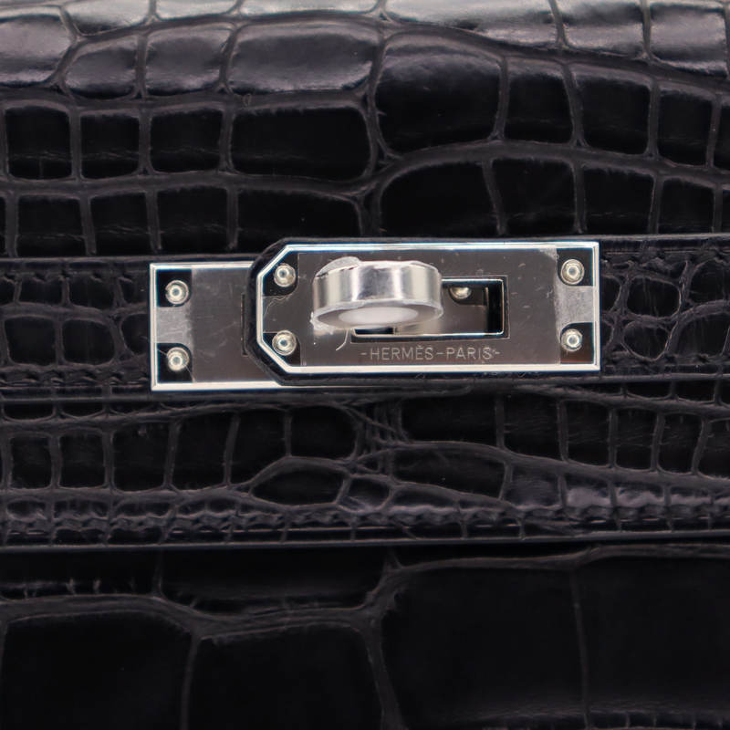 Hermès 25cm Kelly Retourne Black Matte Alligator Palladium
