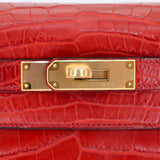 Hermès 28cm Kelly Retourne Rouge H Matte Niloticus Crocodile Gold Hardware