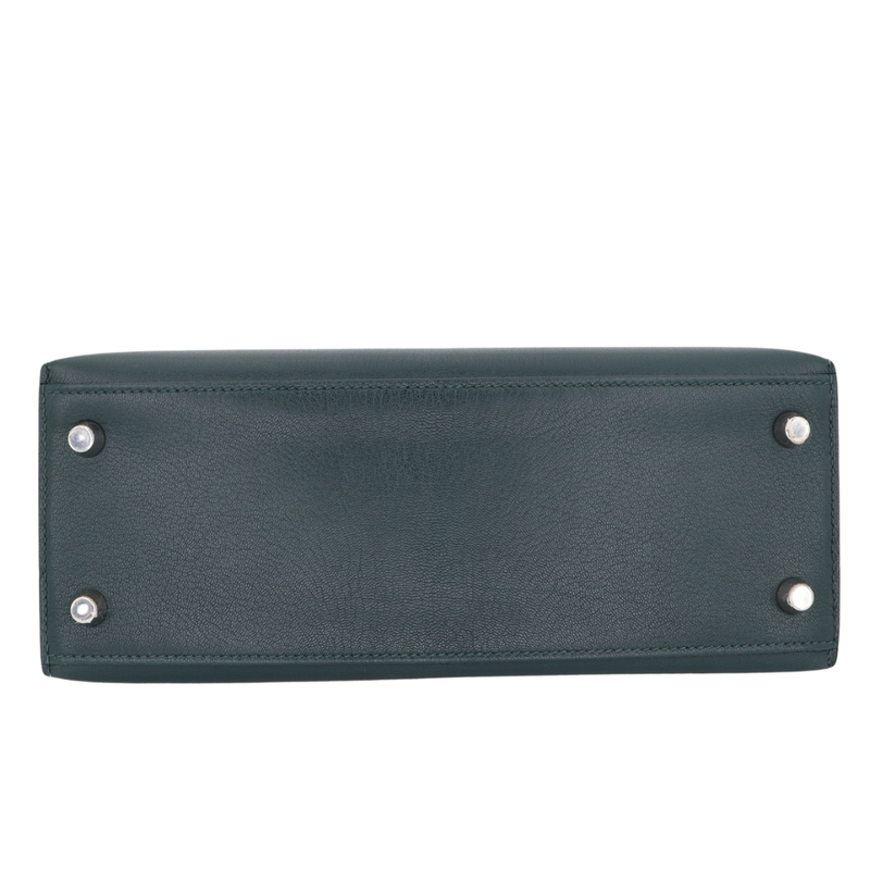 Hermès 25cm Kelly Sellier Vert Cypress Chèvre Leather Palladium