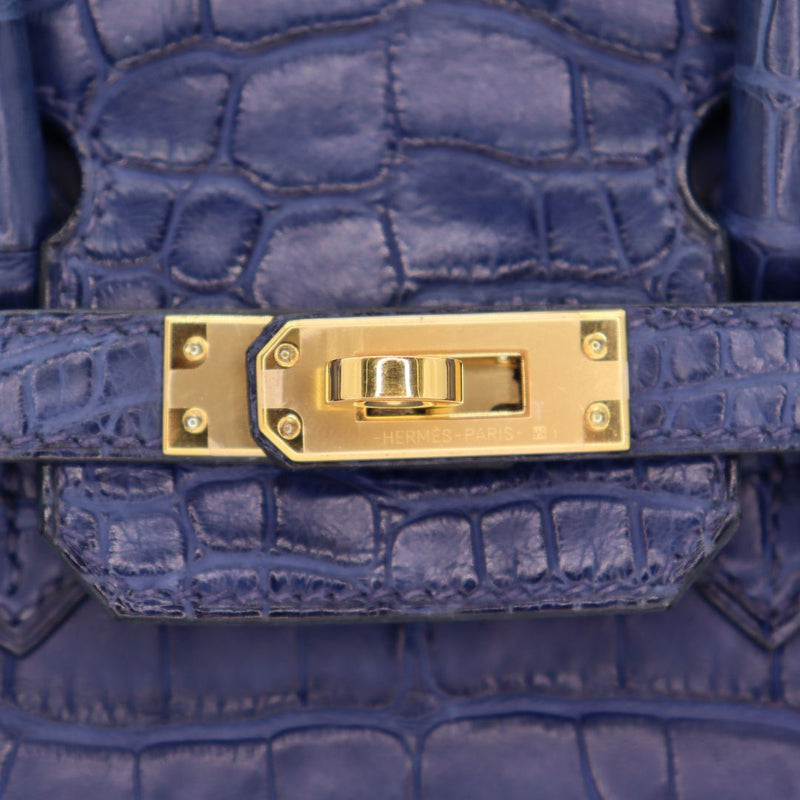 Hermès 25cm Birkin Bleu Saphir Matte Alligator Gold Hardware