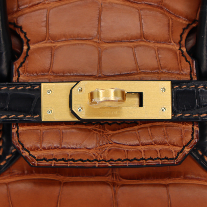 Hermès 25cm Birkin HSS Gold/Black Matte Alligator Brushed Gold Hardware