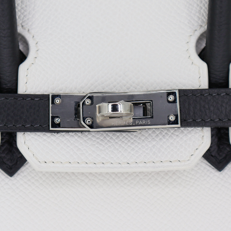 Hermès 25cm Birkin HSS White/Black Epsom Leather Palladium Hardware