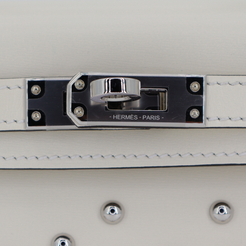 Hermès Kelly II Sellier Mini Cloute Nata Box Calf Studded Leather Palladium Hardware