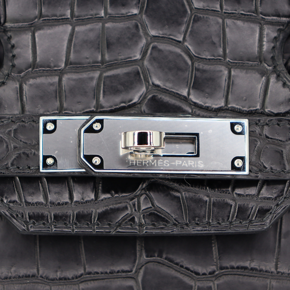 Hermès 30cm Birkin Black Matte Porosus Crocodile Palladium