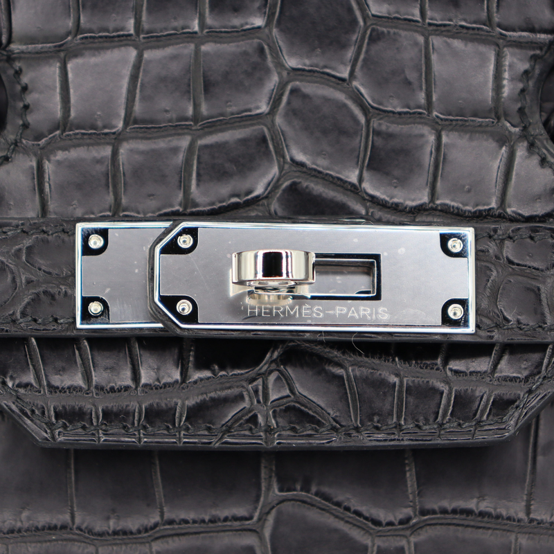 Hermès 30cm Birkin Black Matte Porosus Crocodile Palladium Hardware