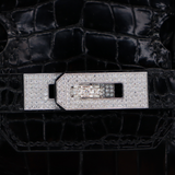 Hermès 25cm Birkin Black Shiny Porosus Crocodile Diamond Hardware