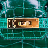 Hermès 25cm Birkin Emerald Shiny Niloticus Crocodile Gold Hardware