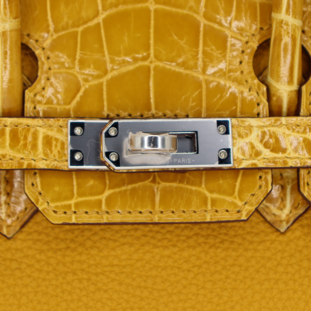 Hermès 25cm Birkin Touch Jaune Ambre Togo Leather/Niloticus