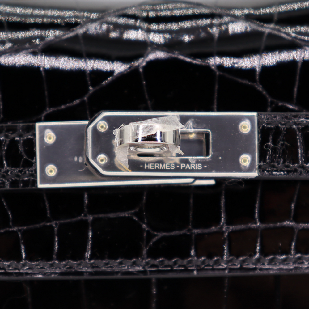 Hermès 25cm Kelly Sellier Black Shiny Niloticus Crocodile