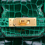 Hermès 25cm Birkin Emerald Shiny Porosus Crocodile Gold Hardware