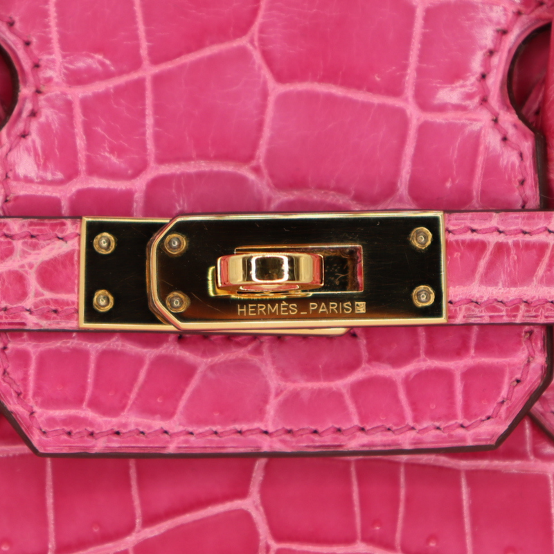 Hermès 25cm Birkin Rose Tyrien Shiny Niloticus Crocodile Gold Hardware