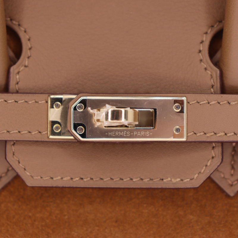 Hermès 25m Birkin Grizzly Gold/Alezan Suede/Swift Leather Gold Hardware