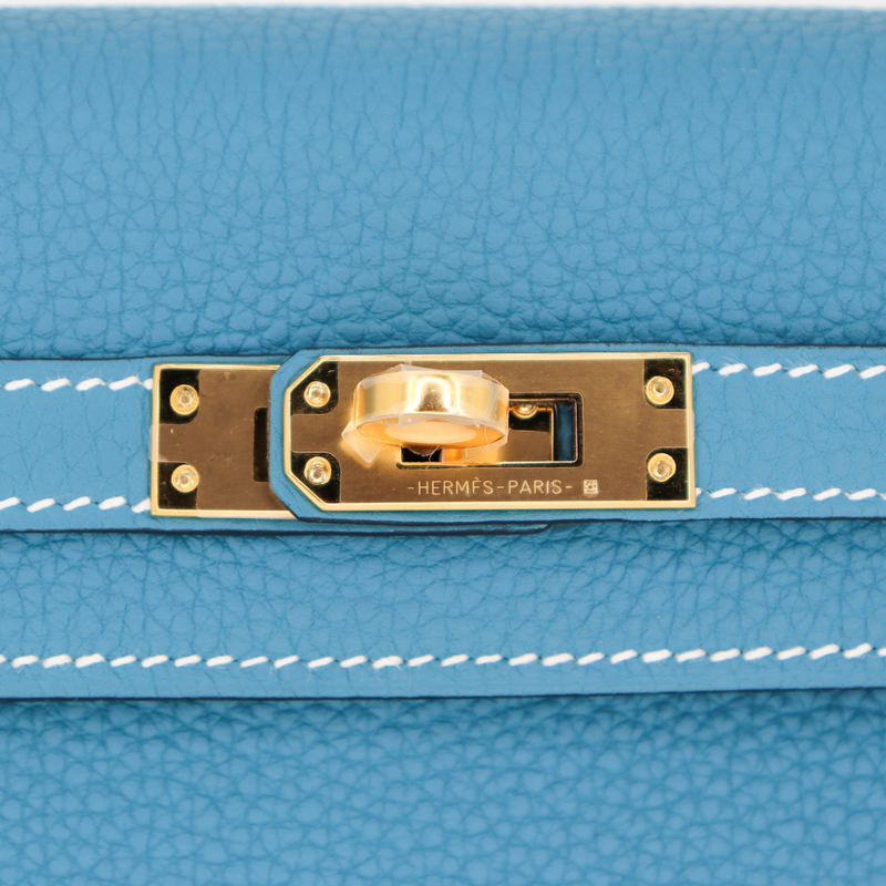 Hermès 25cm Kelly Retourne Bleu Jean Togo Leather Gold Hardware