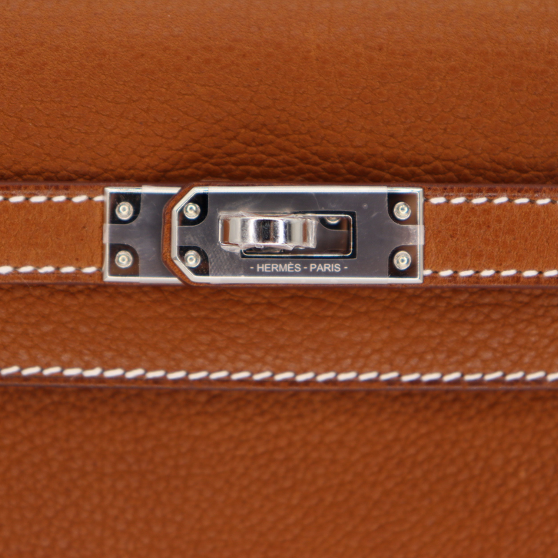 Hermès 25cm Kelly Retourne Fauve Barenia Faubourg Leather Palladium Hardware