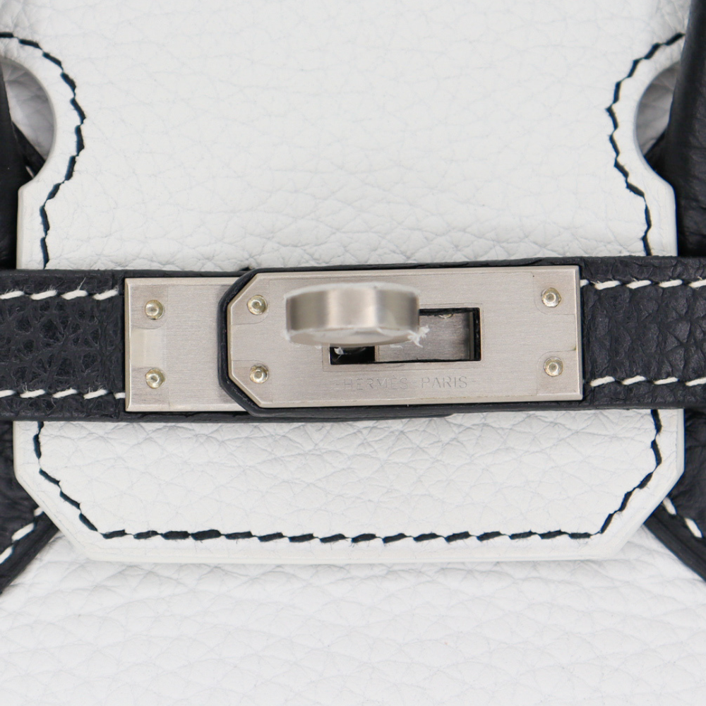 Hermès 25cm Birkin HSS White/Black Clemence Leather Brushed