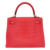 Hermès 25cm Kelly Retourne Bougainvillea Matte Alligator Gold Hardware