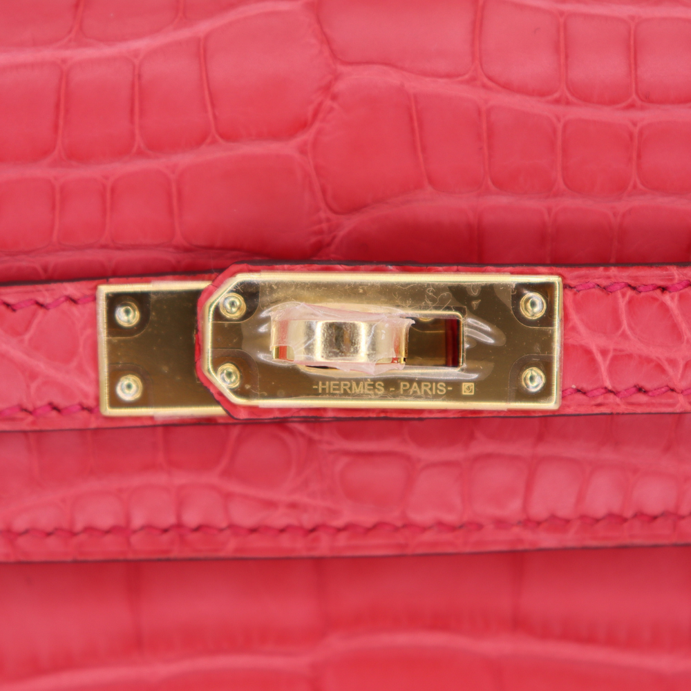 Hermès 25cm Kelly Retourne Black Matte Alligator Gold Hardware