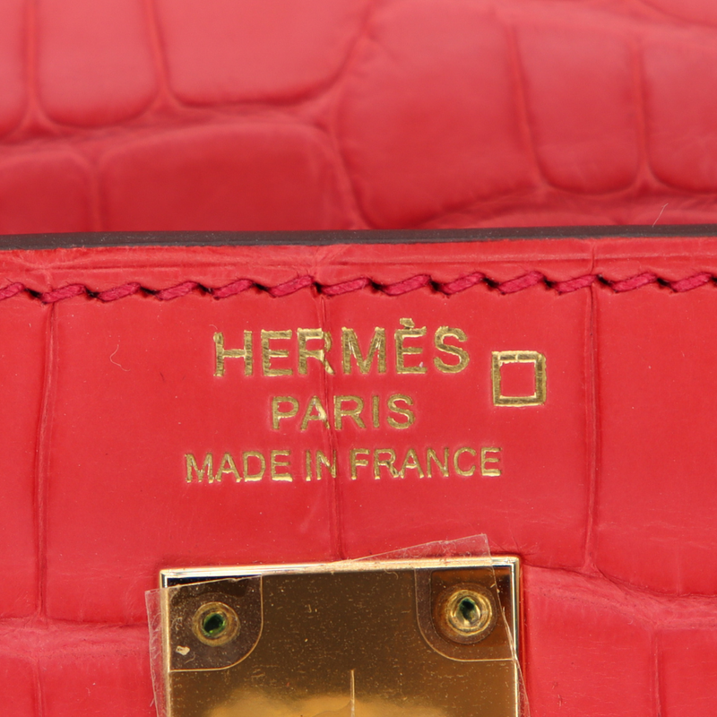 Hermès 25cm Kelly Retourne Bougainvillea Matte Alligator Gold Hardware