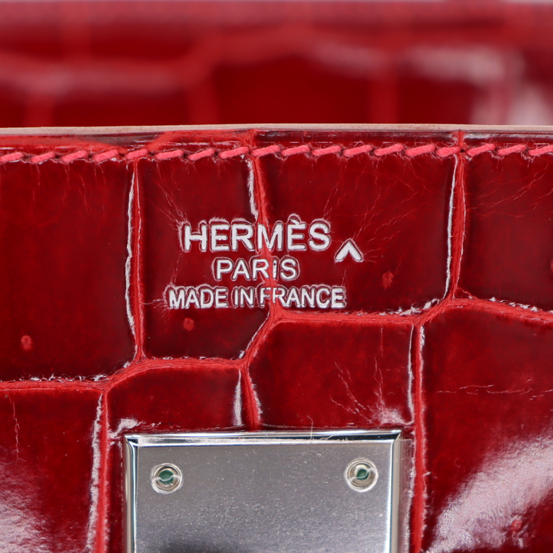 Hermès 50cm HAC Braise Shiny Porosus Crocodile Palladium Hardware