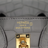 Hermès 20cm Birkin Sellier Gris Cement Matte Alligator Gold Hardware