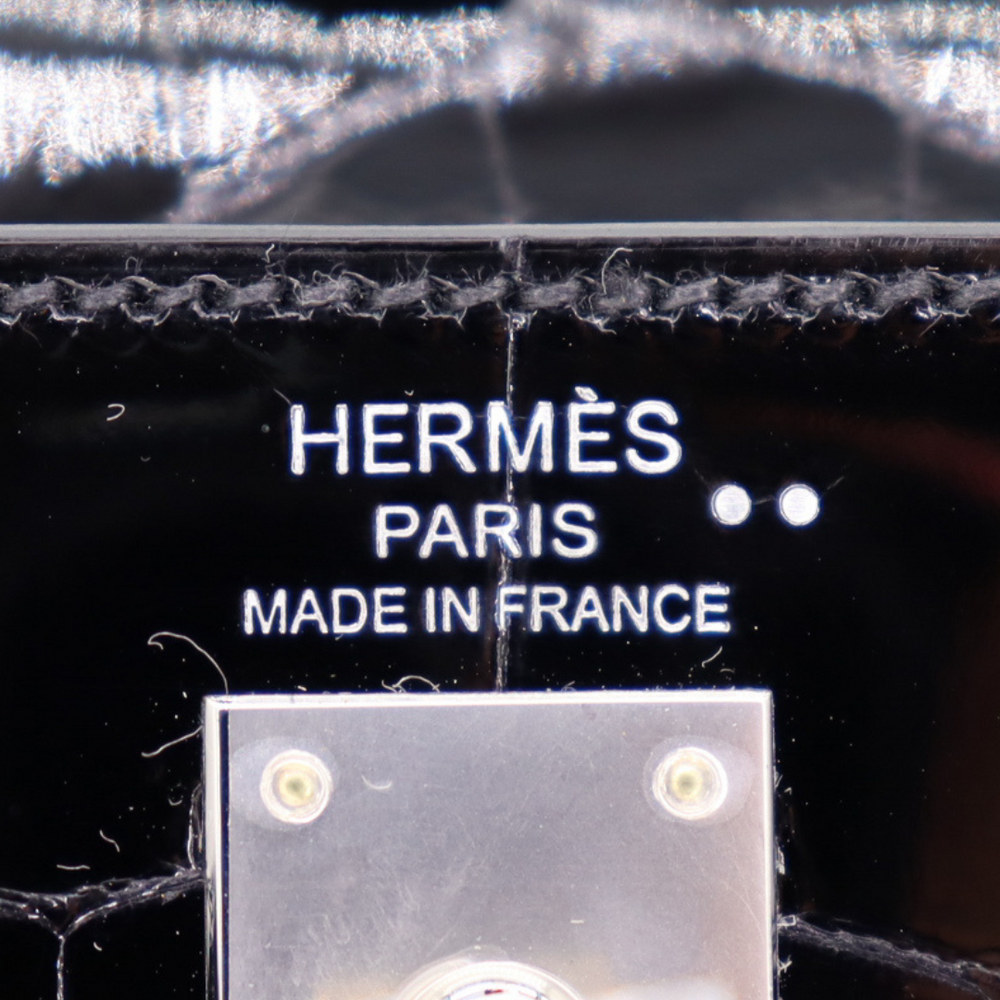 Hermès 25cm Kelly Sellier Black Shiny Niloticus Crocodile