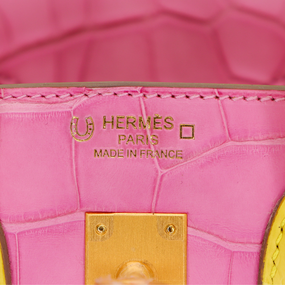 Hermès 25cm Birkin HSS Bubblegum/Mimosa Matte Alligator Brushed