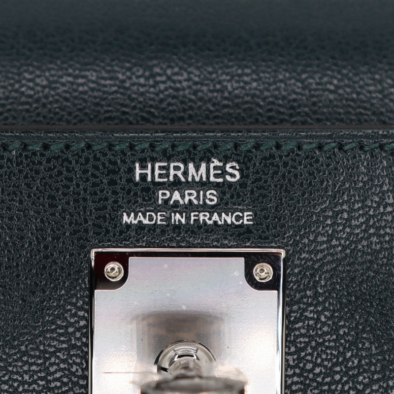 Hermès Kelly Elan Foile's Vert Cypress/Vert Mangrove Chèvre Leather Palladium Hardware