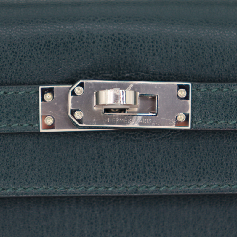 Hermès 25cm Kelly Sellier Vert Cypress Chèvre Leather Palladium Hardware