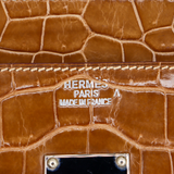 Hermès 42cm Birkin Shoulder JPG Ficelle Shiny Porosus Crocodile Palladium Hardware