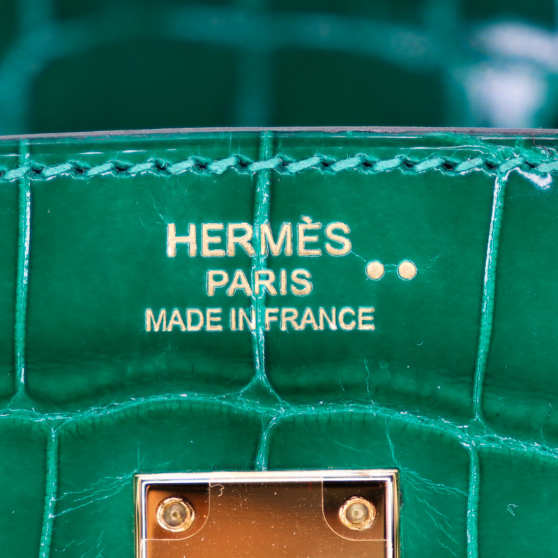 Hermès 25cm Birkin Emerald Shiny Niloticus Crocodile Gold Hardware