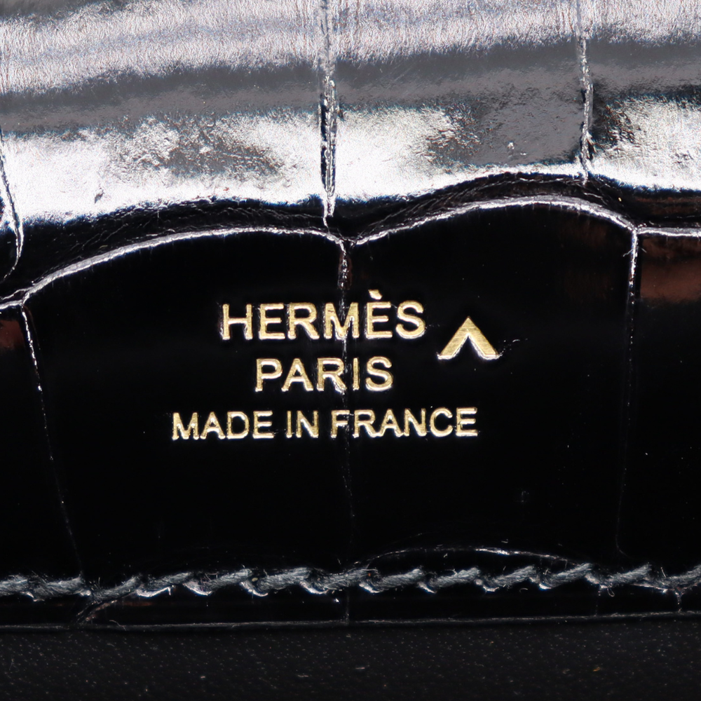 Hermès Kelly Pochette Black Shiny Porosus Crocodile Gold Hardware