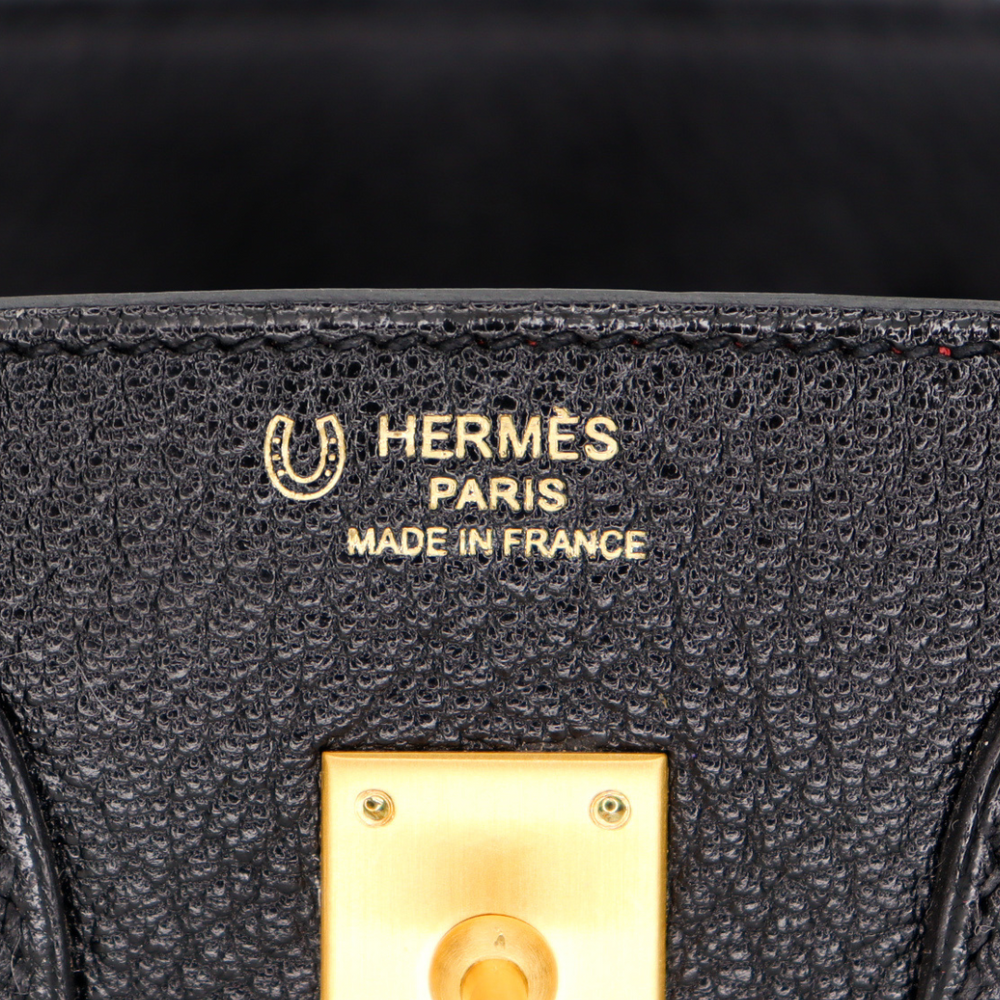Hermès 25cm Birkin HSS Black/ Rouge Chèvre Leather Brushed Gold