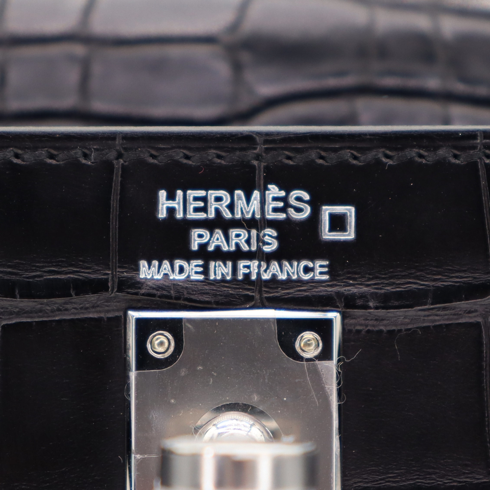 Hermès 25cm Kelly Retourne Black Matte Alligator Palladium