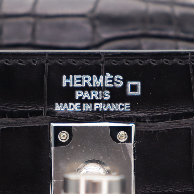 Hermès 25cm Kelly Retourne Black Matte Alligator Palladium