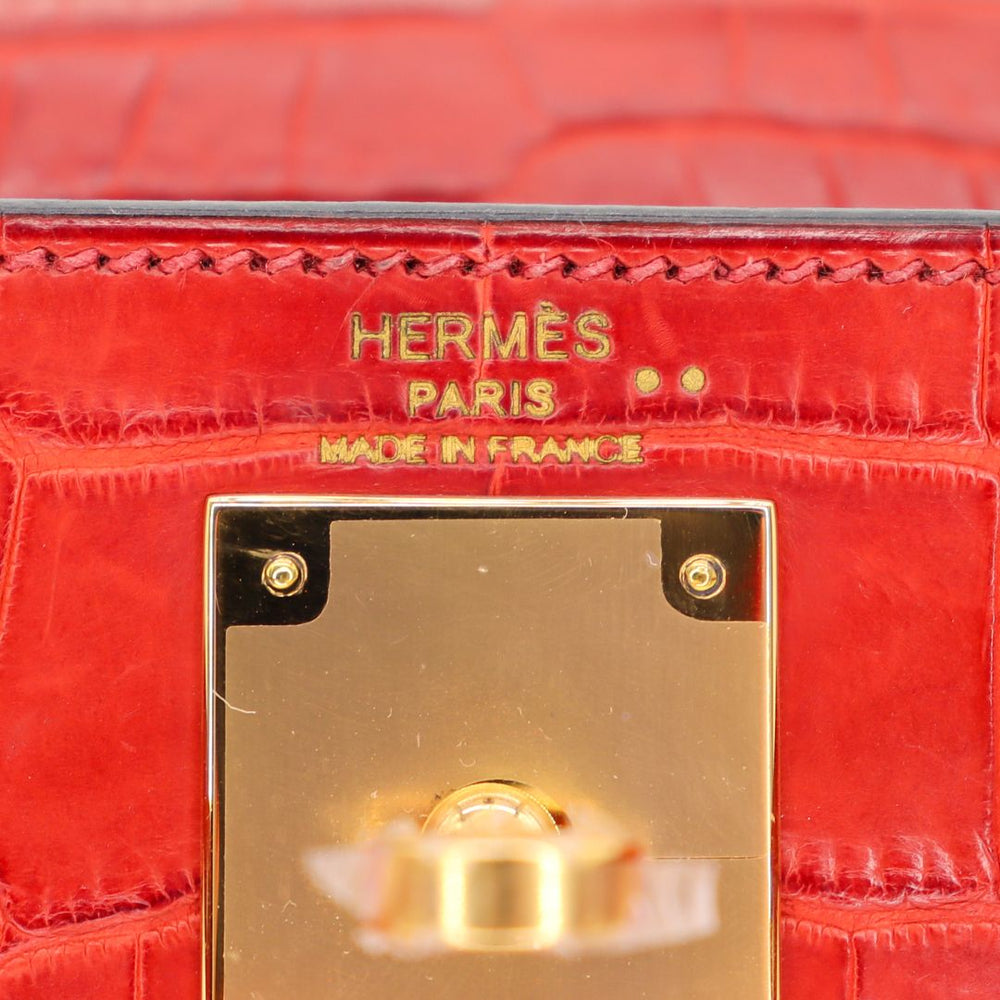 Hermès 28cm Kelly Retourne Rouge H Matte Niloticus Crocodile Gold