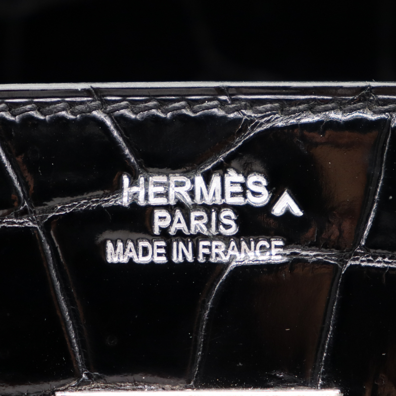 Hermès 50cm HAC Black Shiny Porosus Crocodile Palladium Hardware